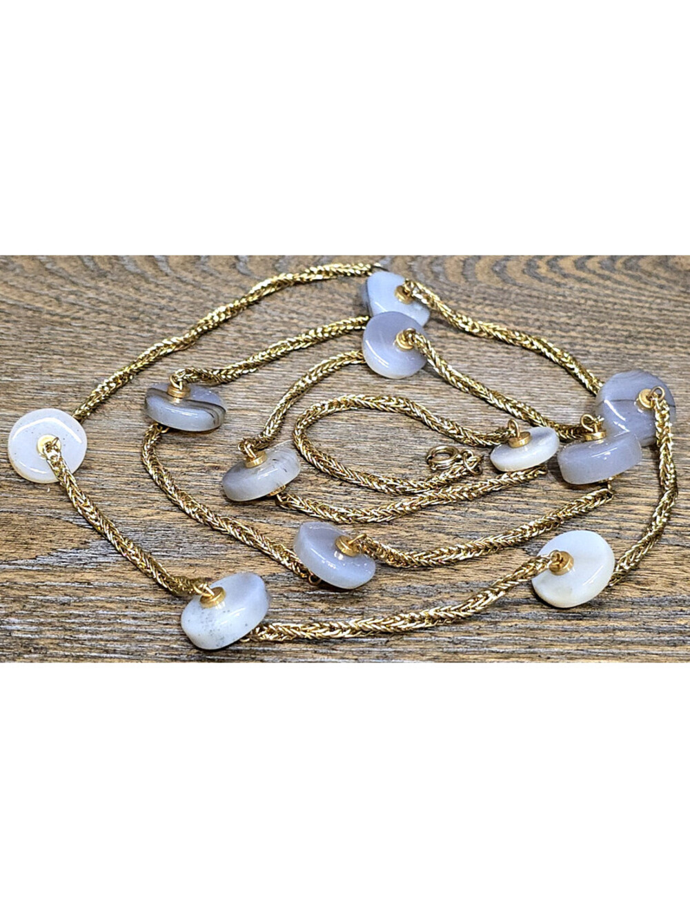 Vintage Twist Rope Chain Necklace Stationed Agate Beads